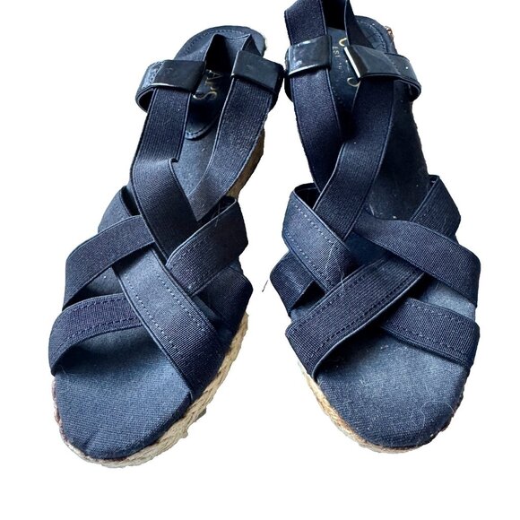 Chaps  Black Espadrille Wedge Sandals  Size 8 NEW NWOB - Picture 2 of 12